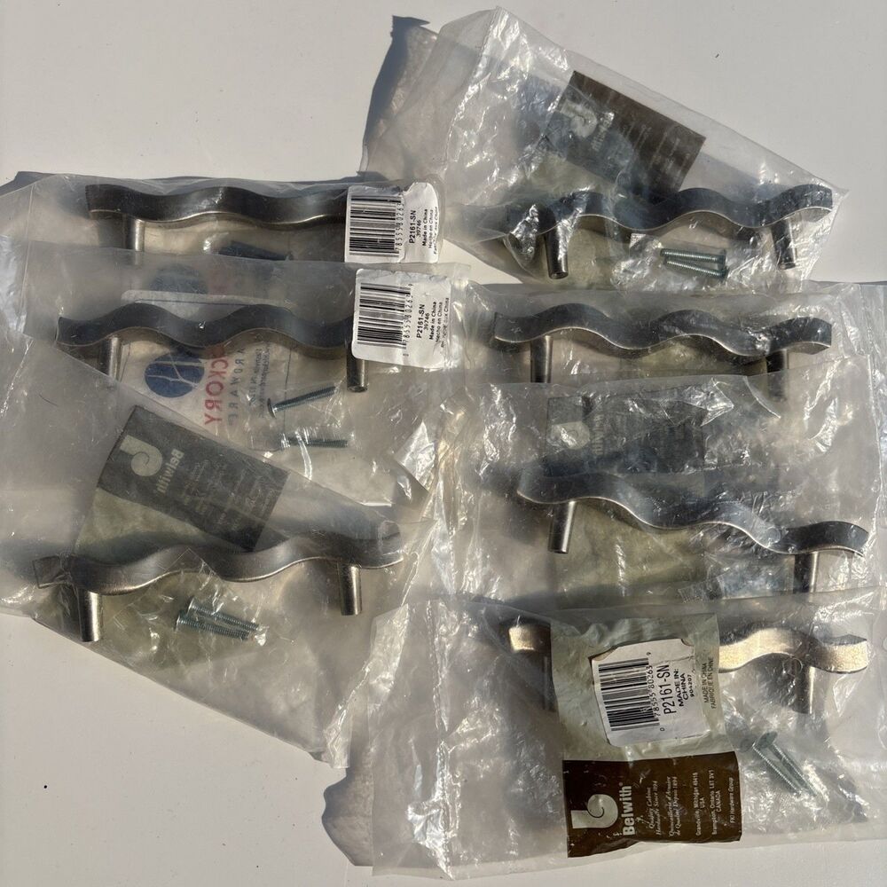 7 Hickory/Belwith Hardware 4" Wavy Satin Nickel Cabinet Drawer Pulls P2161-SN